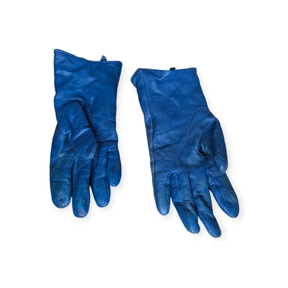 Vintage WilliSmith Blue Leather Wool & Cashmire Lined Women's Gloves Size Small